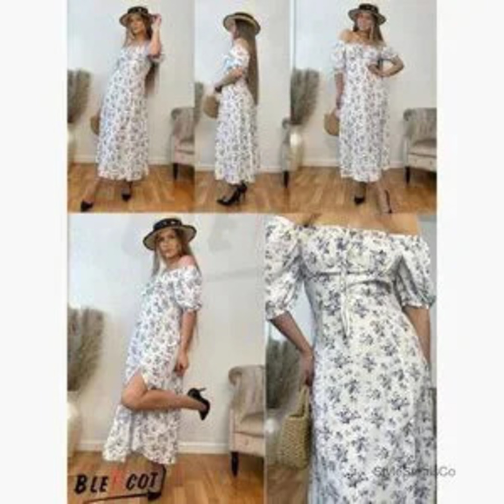 Floral Print Square Neck Midi Dress with Split Thigh and Tie Front - Picture 4 of 5